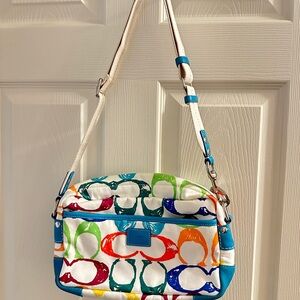 Coach Multicolor Shoulder Bag with Teal Accents